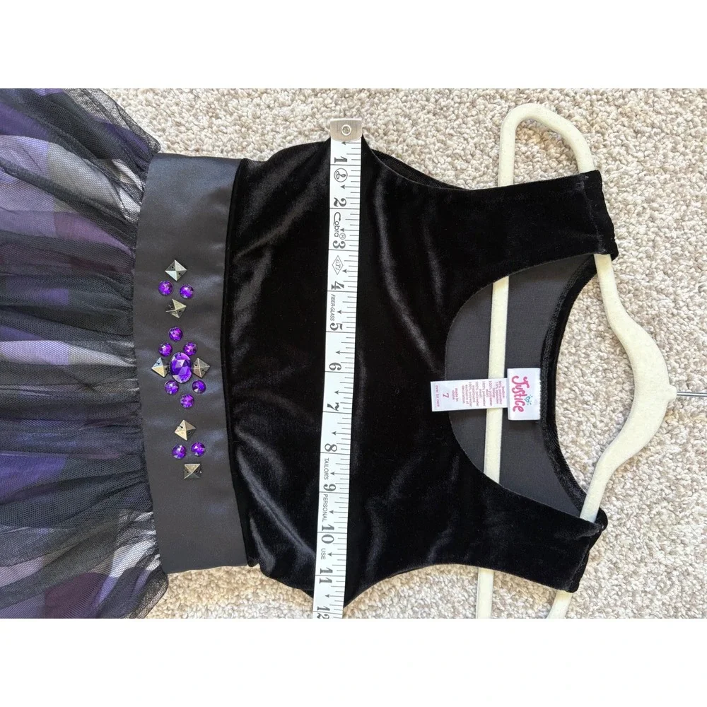Justice Girls Black Velvet Purple Plaid Tulle Party Dress Rhinestone Studded‎ 7